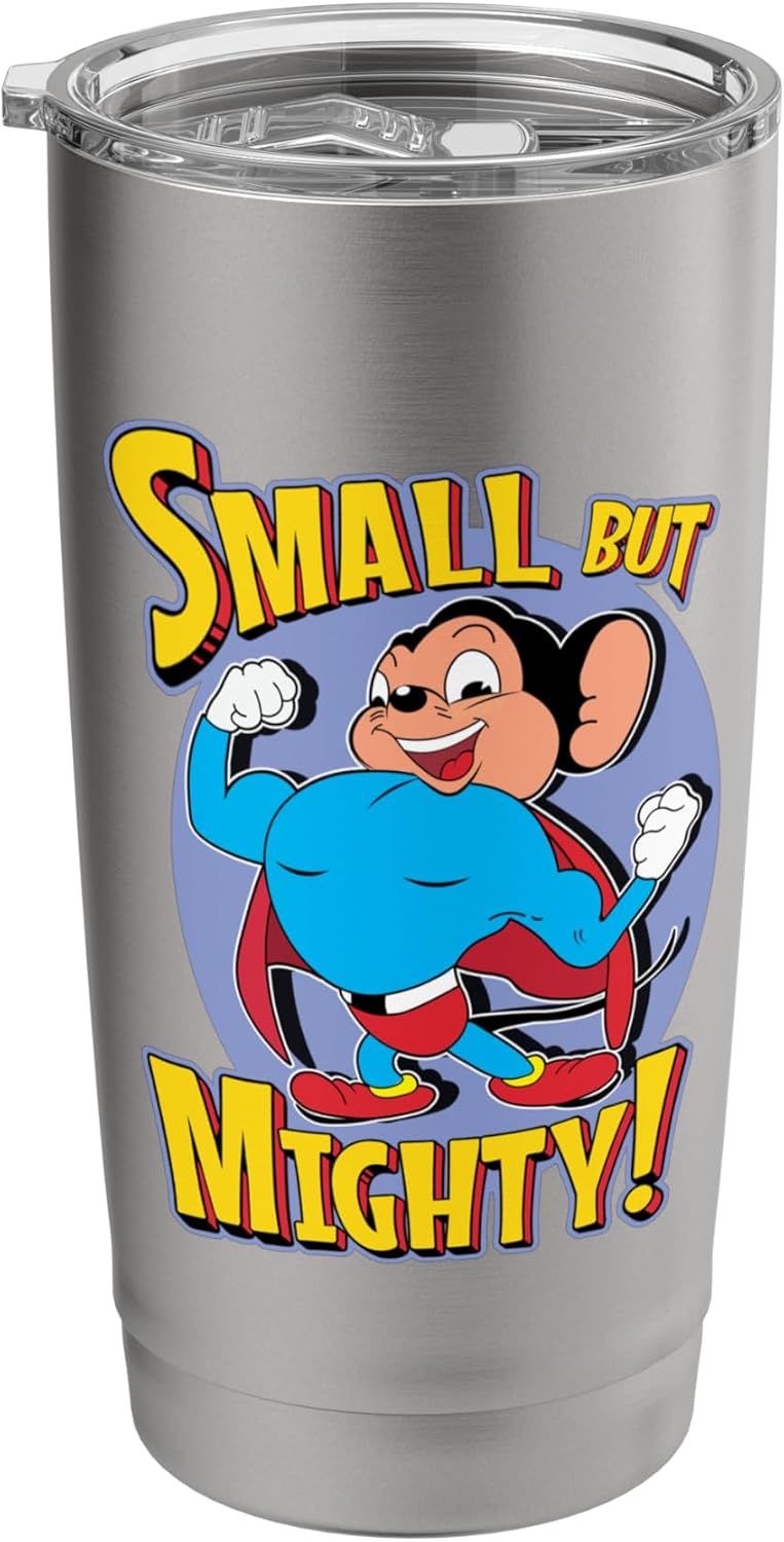 Superhero Mouse Cartoon in Cape Small But Mighty Superhero Stainless Steel Insulated Tumbler