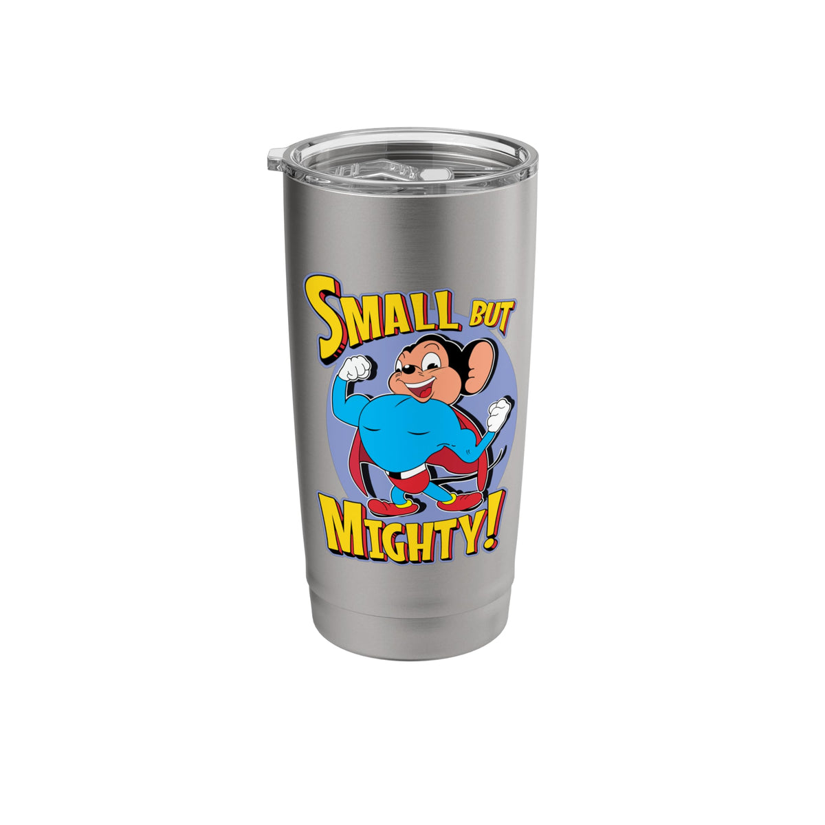 Superhero Mouse Cartoon in Cape Small But Mighty Superhero Stainless Steel Insulated Tumbler