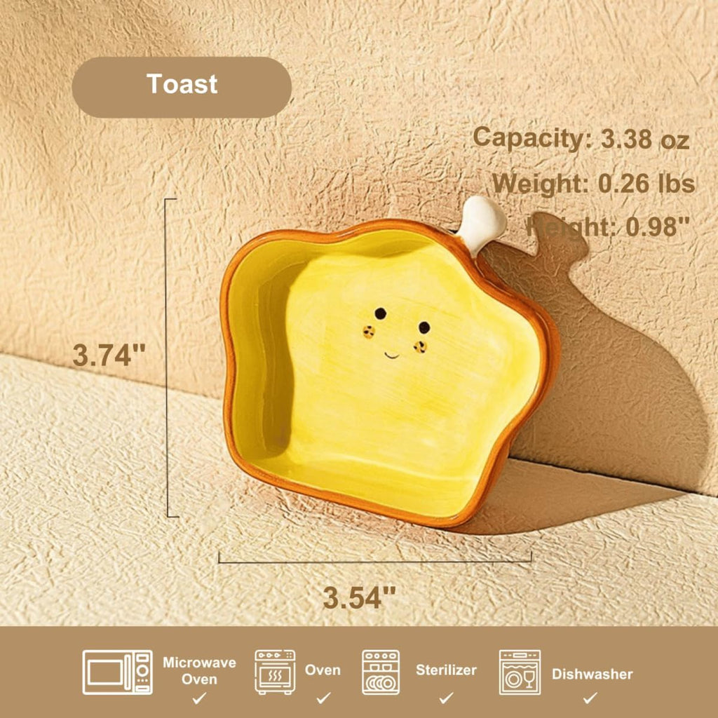 Ceramic Toast-Shaped Mini Dip Plate - Cute Appetizer Dish for Sushi, Dips, Condiments & Party Snacks - Oven & Dishwasher Safe (3.7" L x 3.5" W)