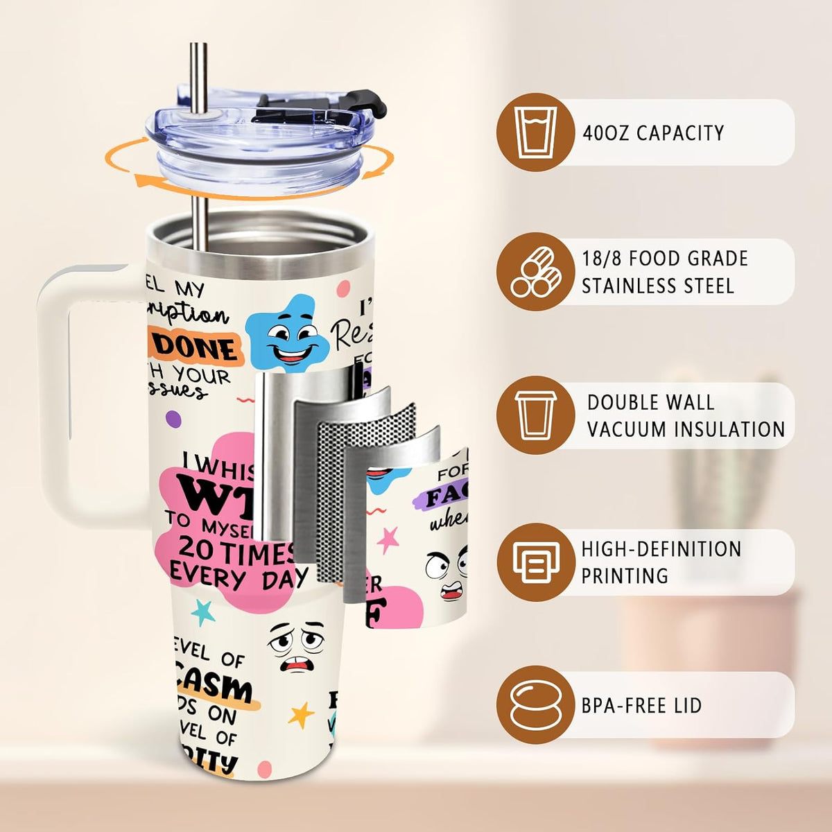 DUUV Colorful Dots Tumbler 40oz, Insulated Sarcastic Gifts for Friend