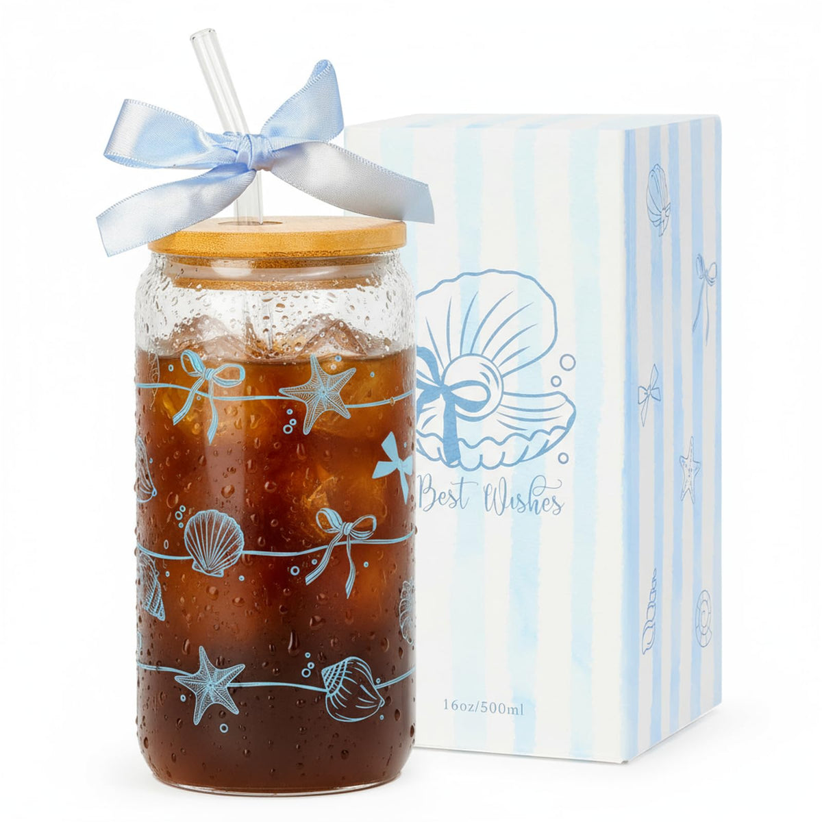 Gifts for Mom Bow New Mama Glass Cup with Lids and Straws