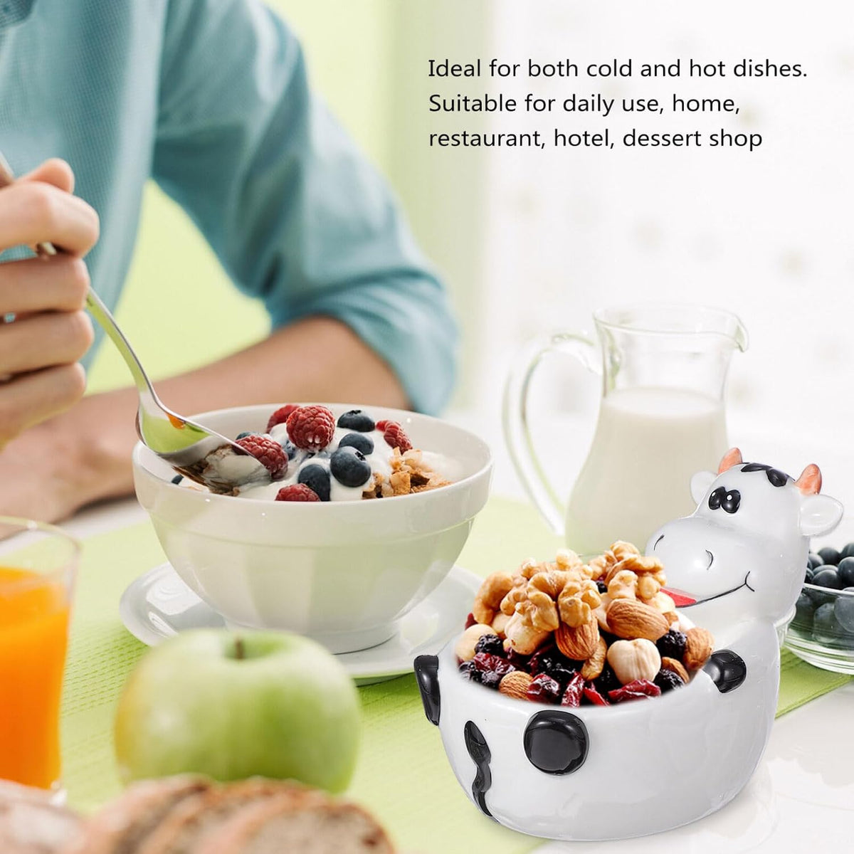 ABOOFAN Animal Shaped Ceramic Bowl Lightweight Cartoon Cow Design Food Container for Dessert Breakfast Snacks Fruit Salad Pasta Soup 5.51X3.54X4.25 Inch