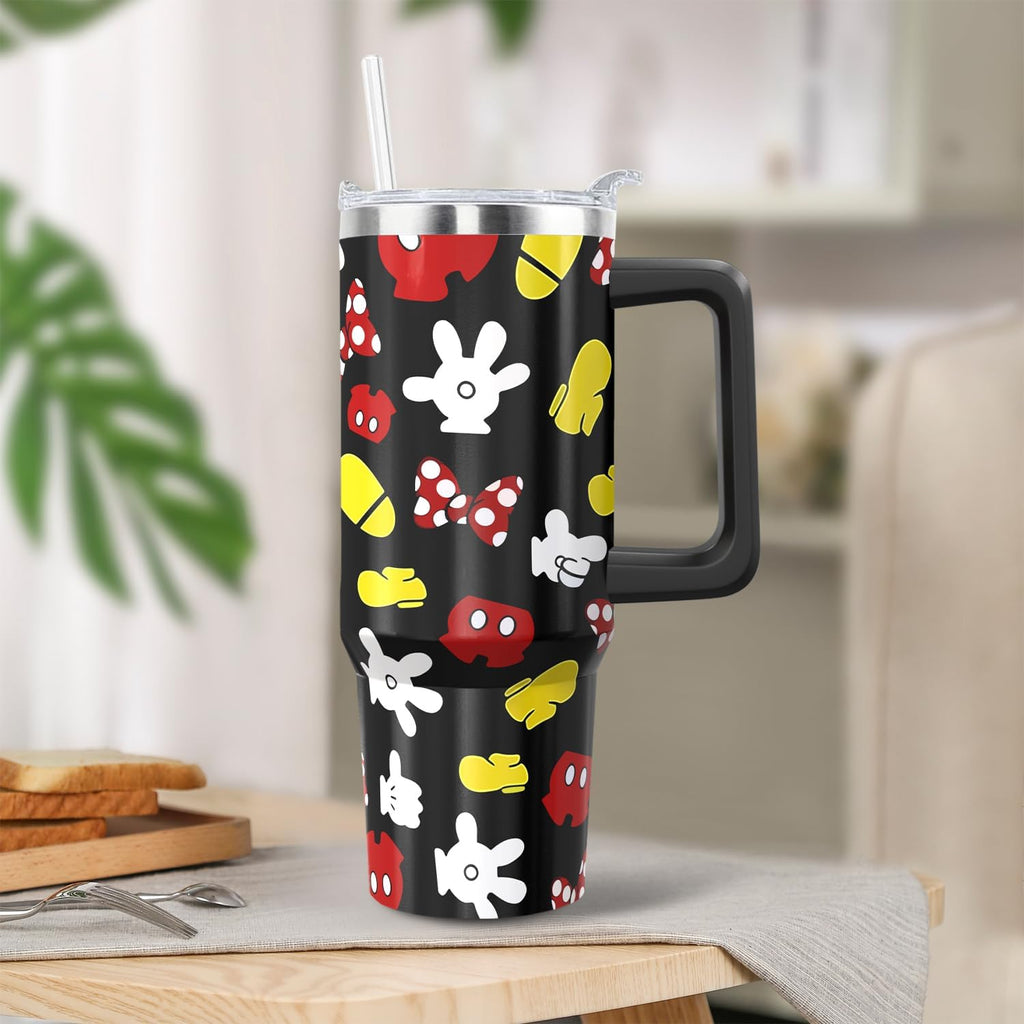 30oz Cartoon Mouse Tumbler | with Handle and Lid and Straw | Stainless Steel Insulated Tumbler | Black Travel Coffee Mug -Birthday,Christmas Gift