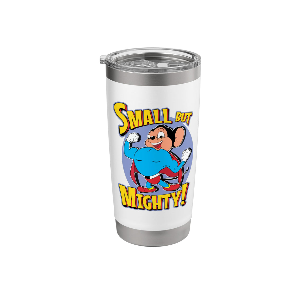 Superhero Mouse Cartoon in Cape Small But Mighty Superhero Stainless Steel Insulated Tumbler