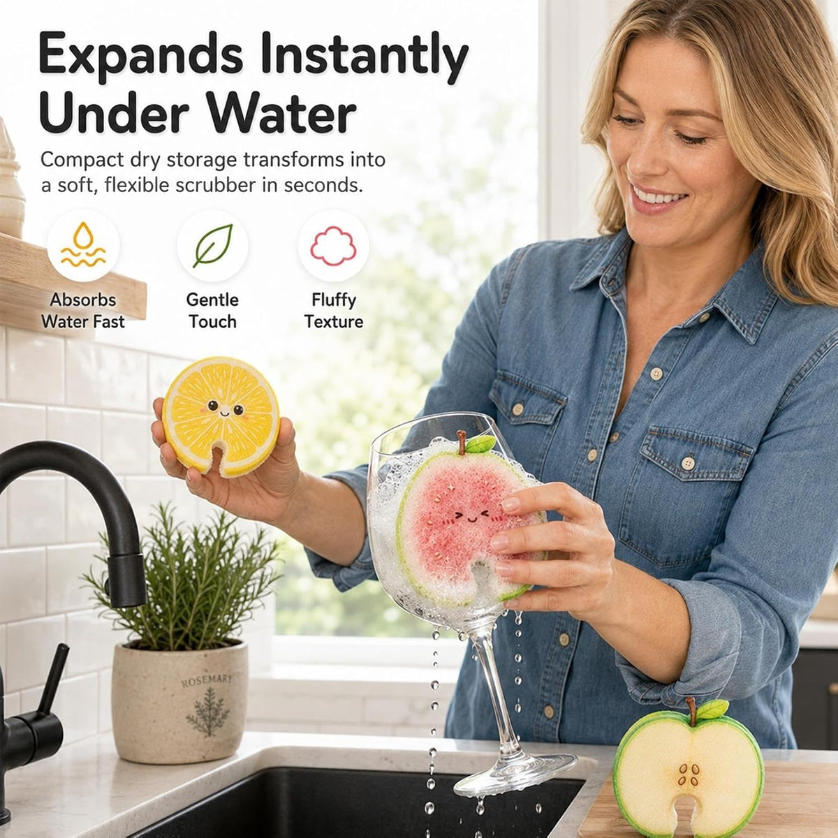 Cute Fruit Shaped Dish Sponge Dishwashing Scrubber Kitchen Cleaning Brush