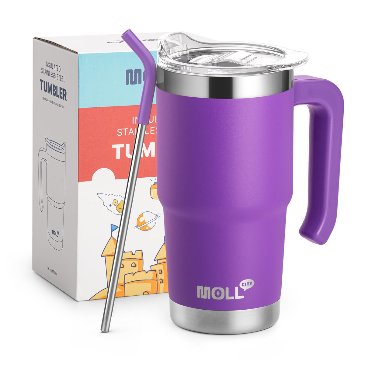 Kids 16 oz Tumbler with Handle, Stainless Steel Vacuum Insulated Water Cup