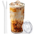 Luiaiog Glass Cup with Lid and Straw, 18.6 oz Ribbed Iced Coffee Tumbler, Leakproof Reusable Drinking Glass for Smoothie, Boba, Water, Single Pack with Straw Brush, Dishwasher Safe