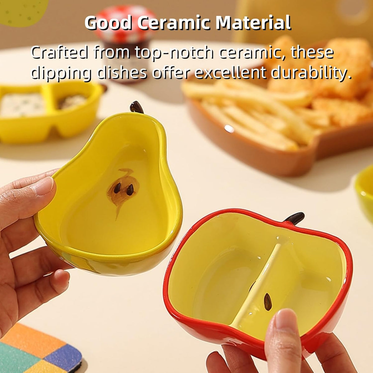 Ceramic Fruit-shaped Dipping Dishes Set Soy Sauce Dishes, 3 oz Ceramic Dipping Bowls, Sauce Cups, Dinnerware and Accessories, Housewarming Gifts, Ketchup, BBQ, Party, Charcuterie Accessories(BANANA)