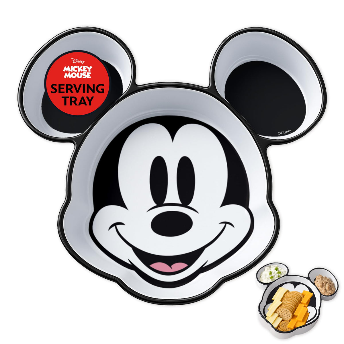 Disney Mickey Plastic Serving Tray for Party, 3-Compartment, BPA-Free