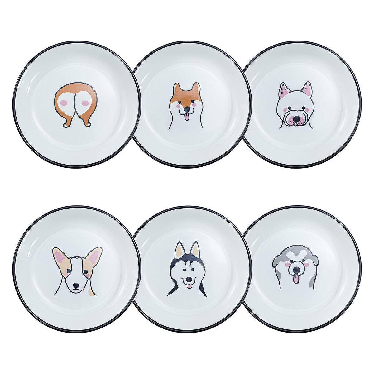 SOCOSY Super Cute Cartoon Animals Ceramic Sauce Dishes/Seasoning Dishes/Sushi Soy Dipping Bowls/Appetizer Plates/Dessert Plates/Little Cat Dog Feeding Bowls/Serving Dishes, 6 PCS-Cat Body-5 Inch