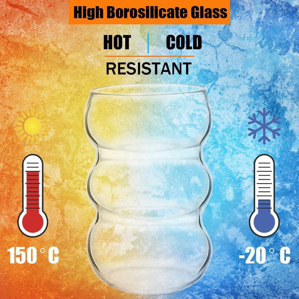 ALINK 16 oz Large Ribbed Glassware Drinking Glasses with Straws Set of 4, Crystal Vintage Glassware Iced Coffee Cups, Cocktail Glass Cups for Beer, Whiskey, Soda, Water, Tea, Milk,Juice