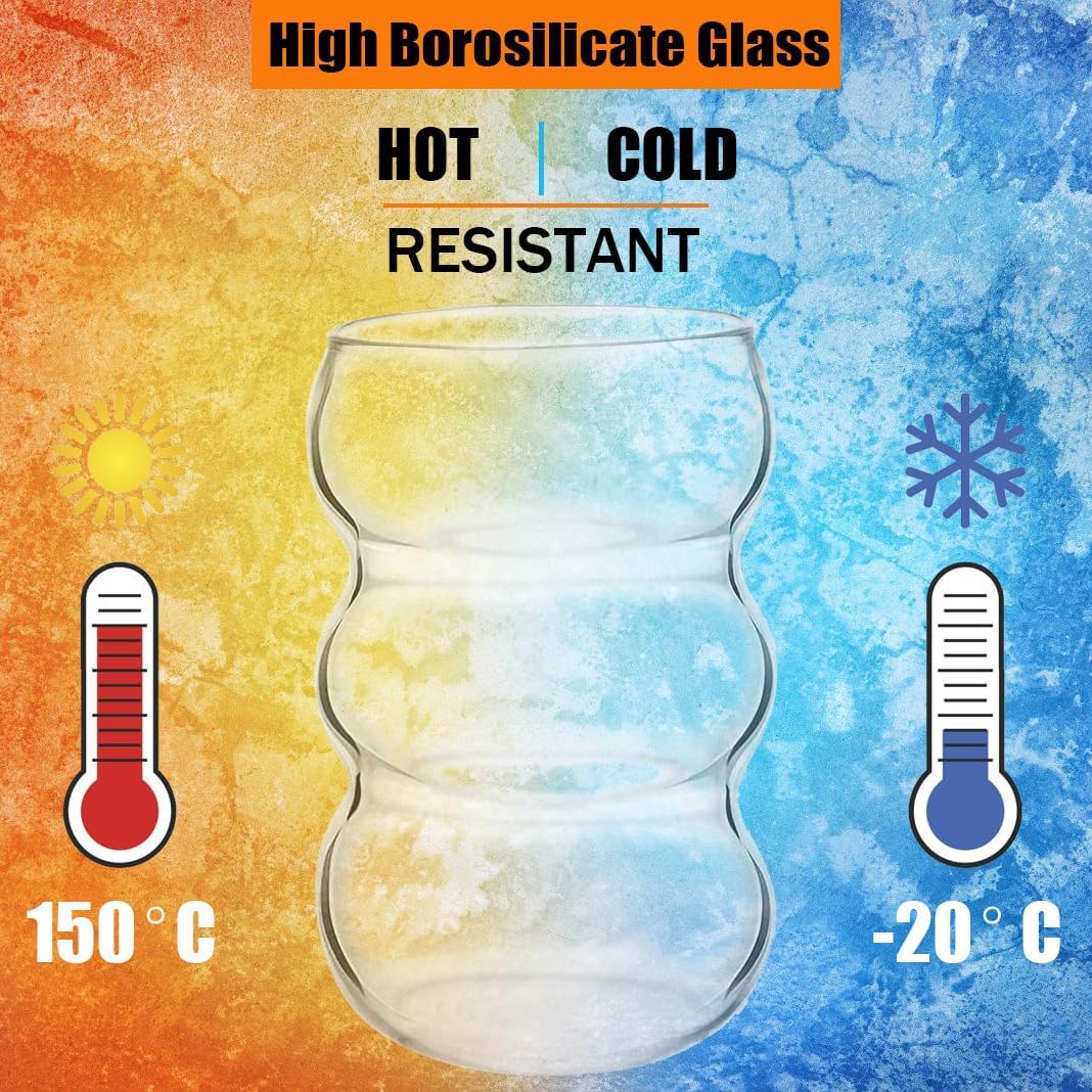 ALINK 16 oz Large Ribbed Glassware Drinking Glasses with Straws Set of 4, Crystal Vintage Glassware Iced Coffee Cups, Cocktail Glass Cups for Beer, Whiskey, Soda, Water, Tea, Milk,Juice
