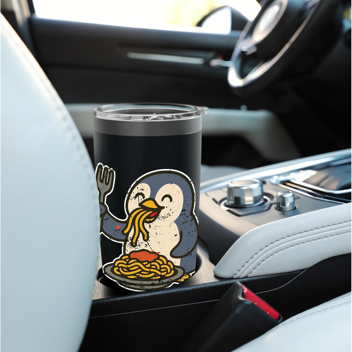 Pasta Loving Penguin Cartoon Stainless Steel Insulated Tumbler