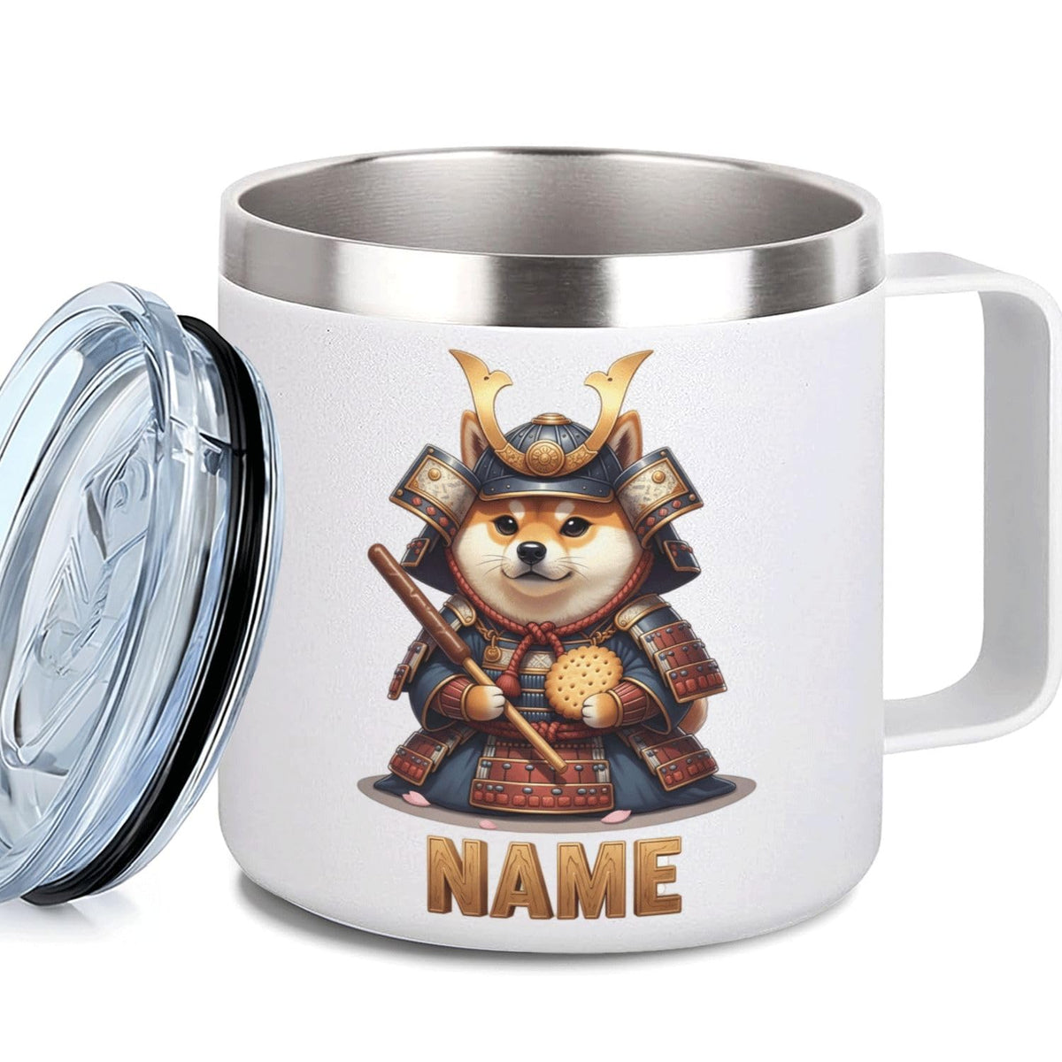 Leo Personalized Kids Mug with Lid, 10 oz Stainless Steel Insulated Camp Cup, Cartoon Lion Tropical Tiki Theme