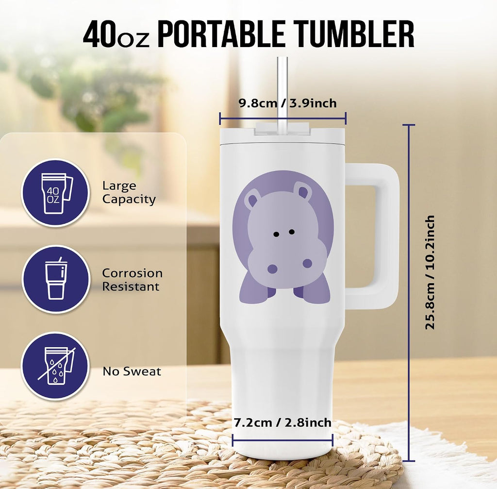 3dRose, Cute cartoon hippo, 40oz Tumbler