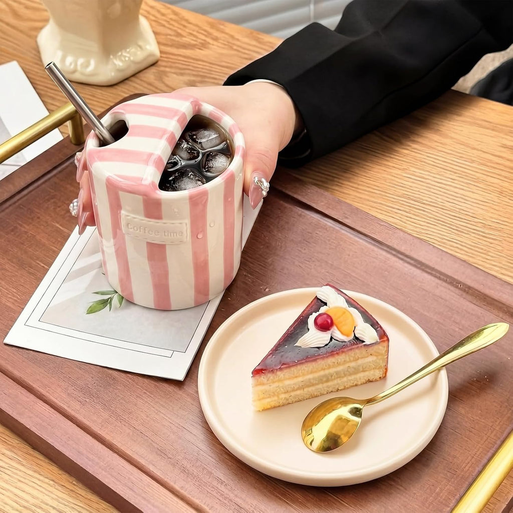 1 Pack Ceramic Coffee Mug with Sip Hole, Simple, Pink