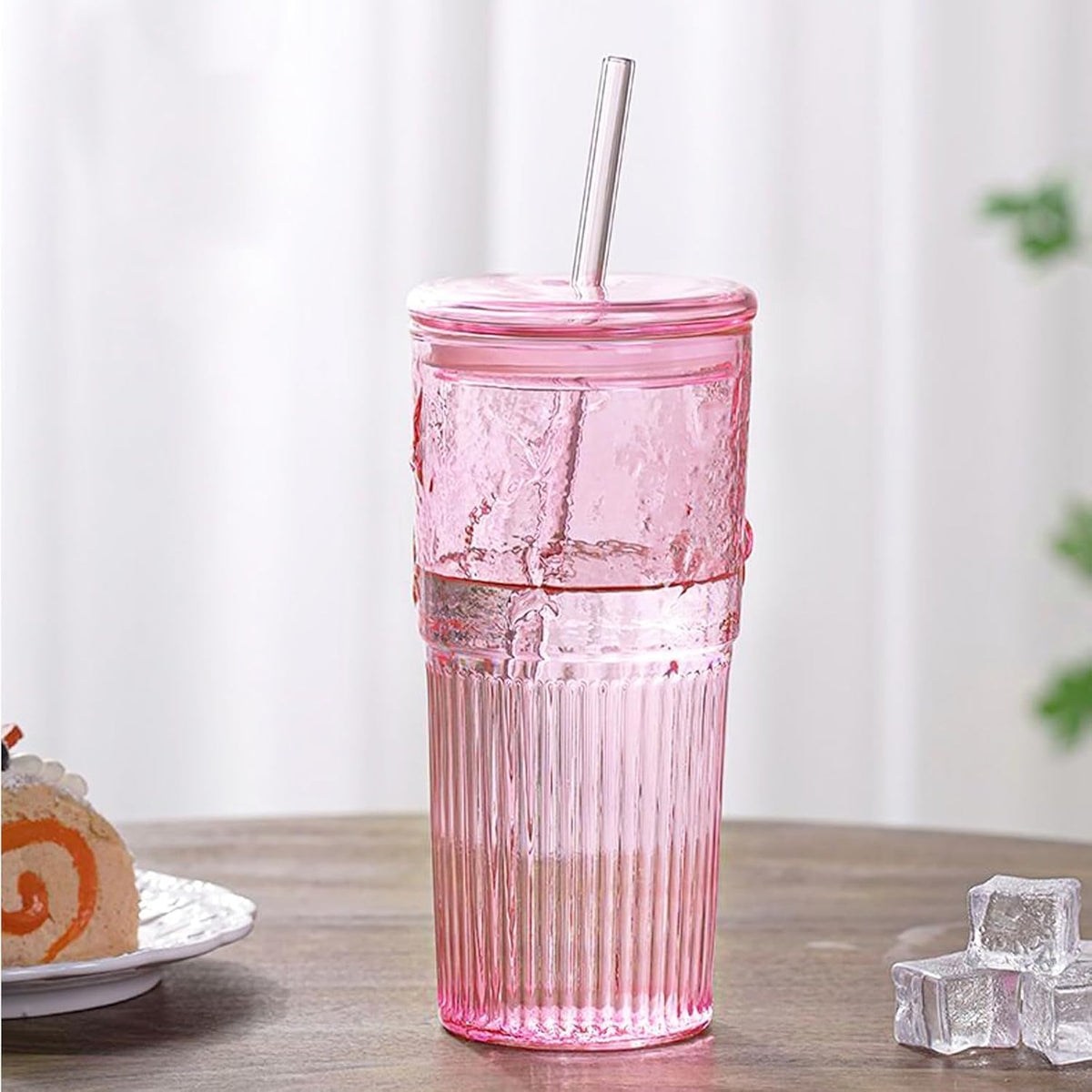 JunVpic Glass Coffee Tumbler, 20 oz Glass Cup with Lid and Straw