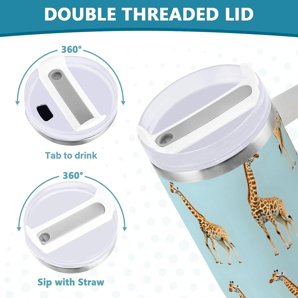 30oz Tumbler Cartoon Giraffes Insulated Coffee Cup Stainless Steel Travel Mug Car Water Bottle with Lid Straw Handle