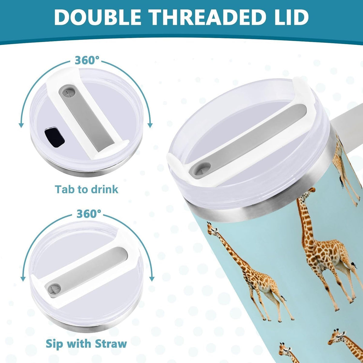 30oz Tumbler Cartoon Giraffes Insulated Coffee Cup Stainless Steel Travel Mug Car Water Bottle with Lid Straw Handle