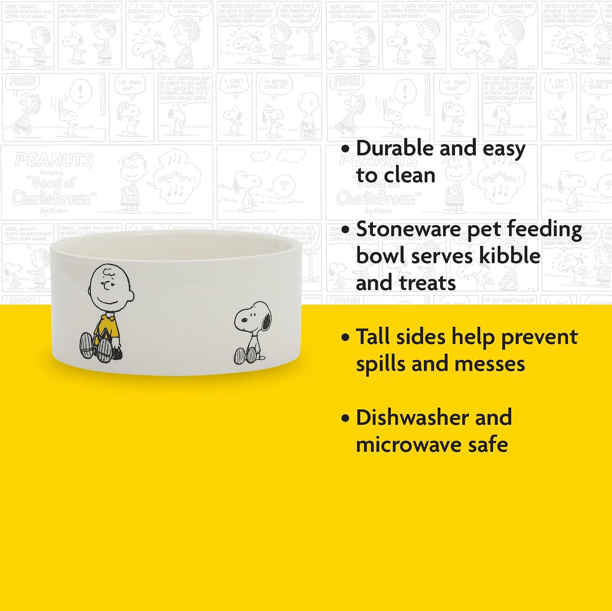 Peanuts Snoopy & Charlie Brown 6" Stoneware Dog Food Bowl – for Small to Medium Dogs – Cute Cartoon Pet Dish, Durable & Easy to Clean – Puppy Feeding