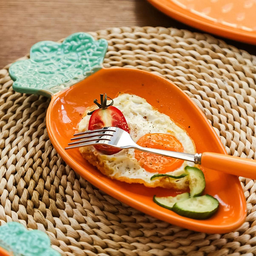 VOSAREA 1set Multi-function Cartoon Carrot Design Tableware Adorable Ceramic Food Serving Bowl Kit for Family Gatherings and Easter Celebrations Includes Carrot Bowl and Plate Vibrant