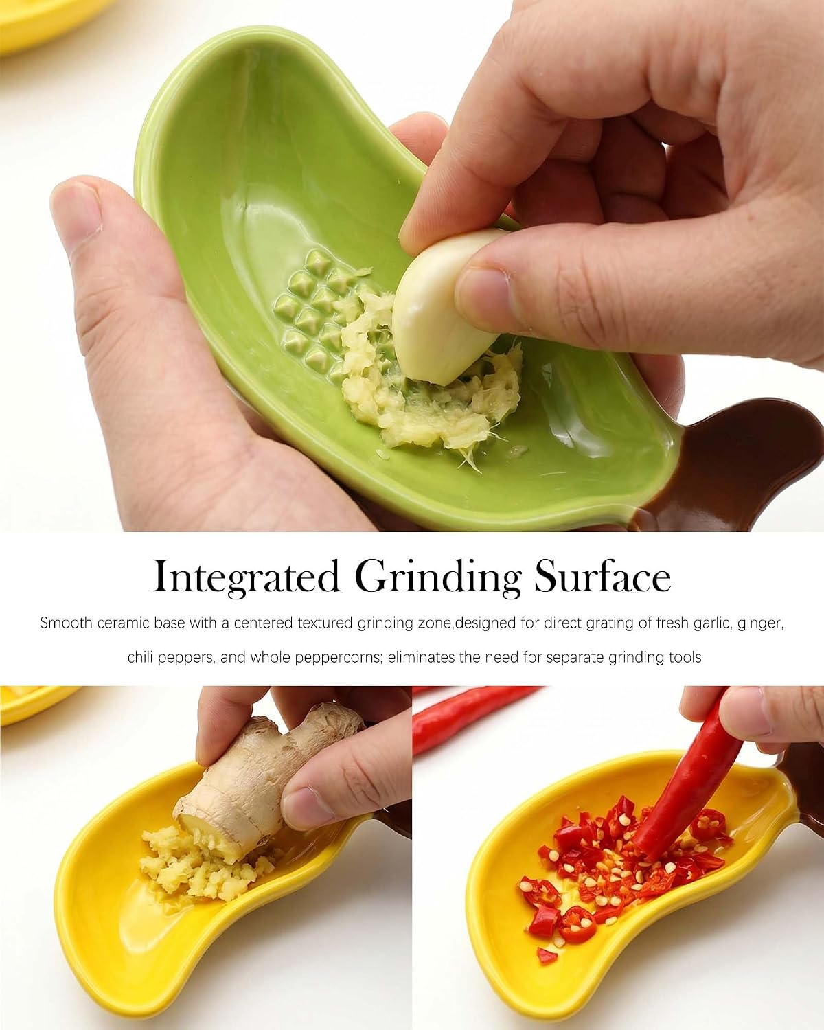 Cute Ceramic Dipping Dish,with Grinding Function,Stackable Multipurpose Porcelain Side Dish Bowl,Soy Sauce Dish Ceramic, All-in-One Garlic Grater Plate for Sushi, Hot Pot, BBQ Party and More (Green)
