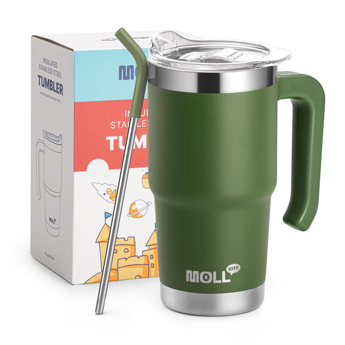 Kids 16 oz Tumbler with Handle, Stainless Steel Vacuum Insulated Water Cup
