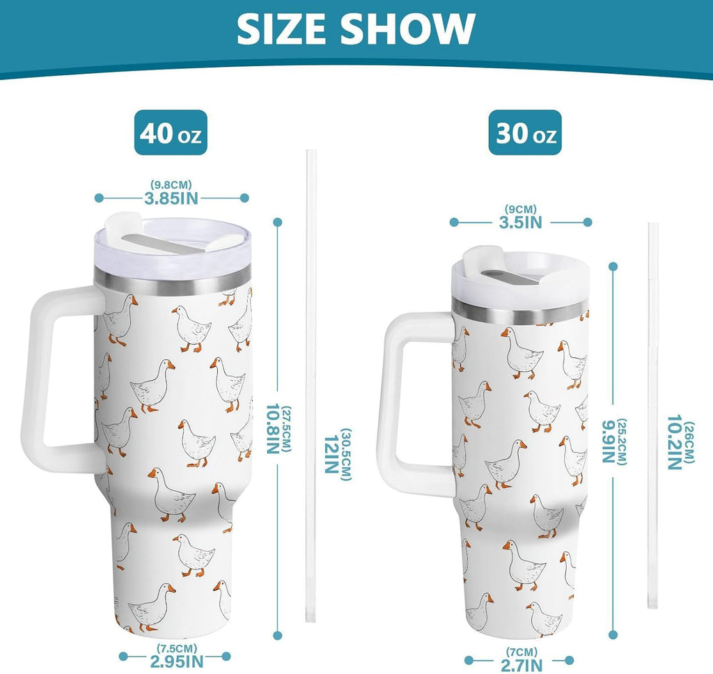 Cartoon Style White Geese Tumbler with Handle and Straw Leak Proof Tumbler 2 in 1 Lid Insulated Water Bottle Tumblers Stainless Steel Cup Large Travel Mug Cups, Gifts for Women Man, 30oz