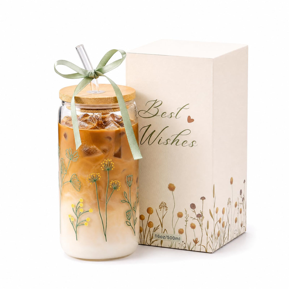 Highland Cow Gifts for Women, Glass Cups with Lid and Straw