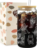 Mikopei Frog Gifts for Women, Cute Glass Cups with Lids and Straws, 16 oz