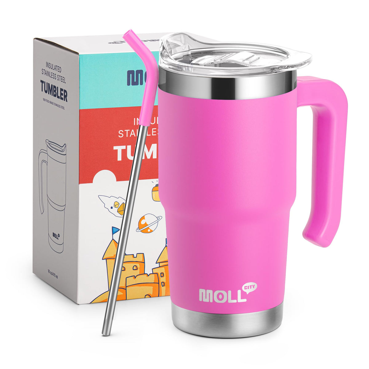 Kids 16 oz Tumbler with Handle, Stainless Steel Vacuum Insulated Water Cup