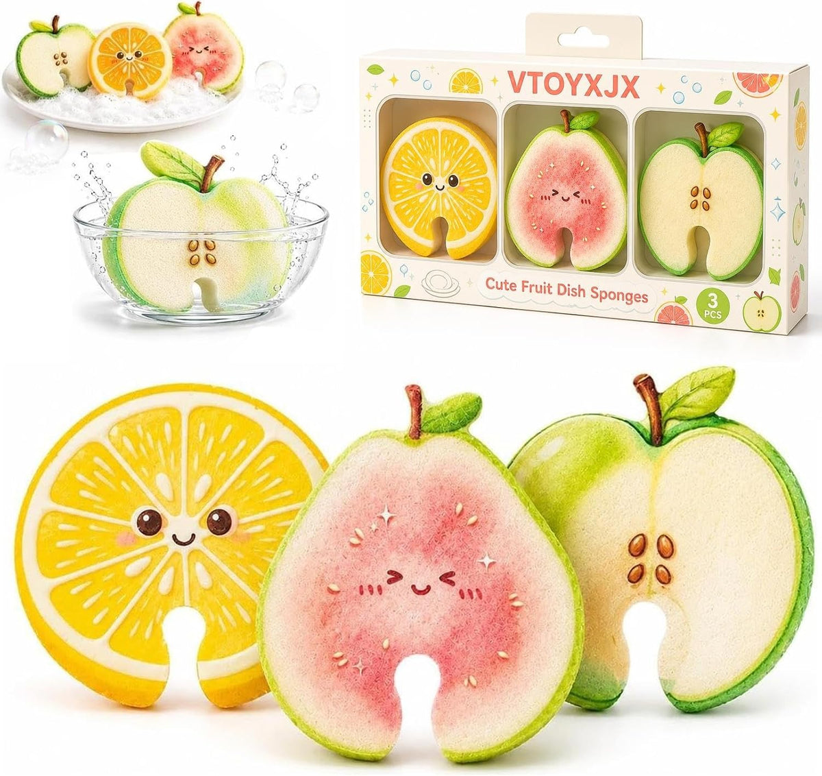 Cute Fruit Shaped Dish Sponge Dishwashing Scrubber Kitchen Cleaning Brush