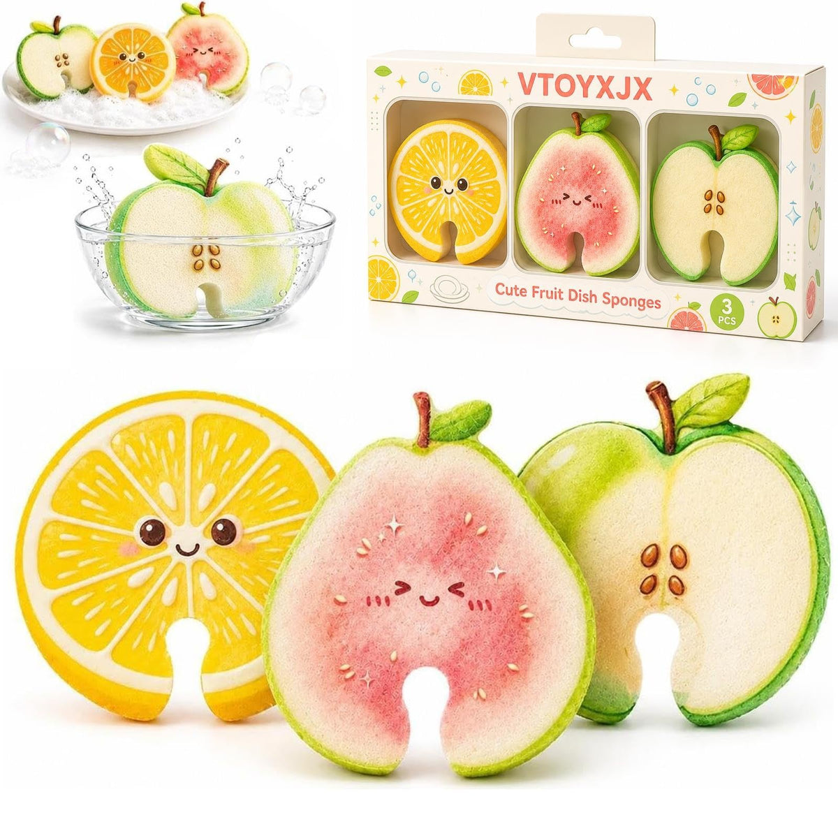 Cute Fruit Shaped Dish Sponge Dishwashing Scrubber Kitchen Cleaning Brush
