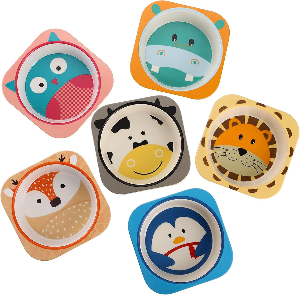 ZEAYEA 6 Pack 10 Oz Small Bowls, Durable Cartoon Bowls for Children, BPA Free Cute Snack Bowl, Square Dinner Tableware for Serving Soup, Cereal, Pasta, Ice Cream, Dishwasher Safe