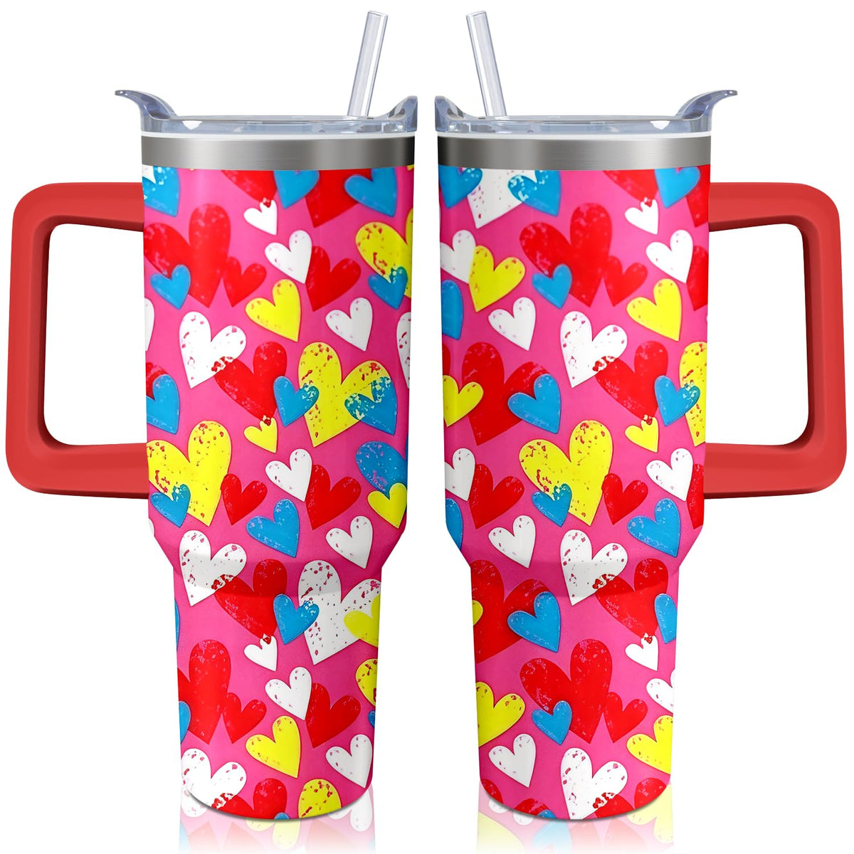 40oz Easter Bunny Tumbler with Handle and Straw, Rabbit Stainless Steel Travel Mug Water Bottle, Vacuum Insulated Cup, Gifts for Women Bunny Lovers