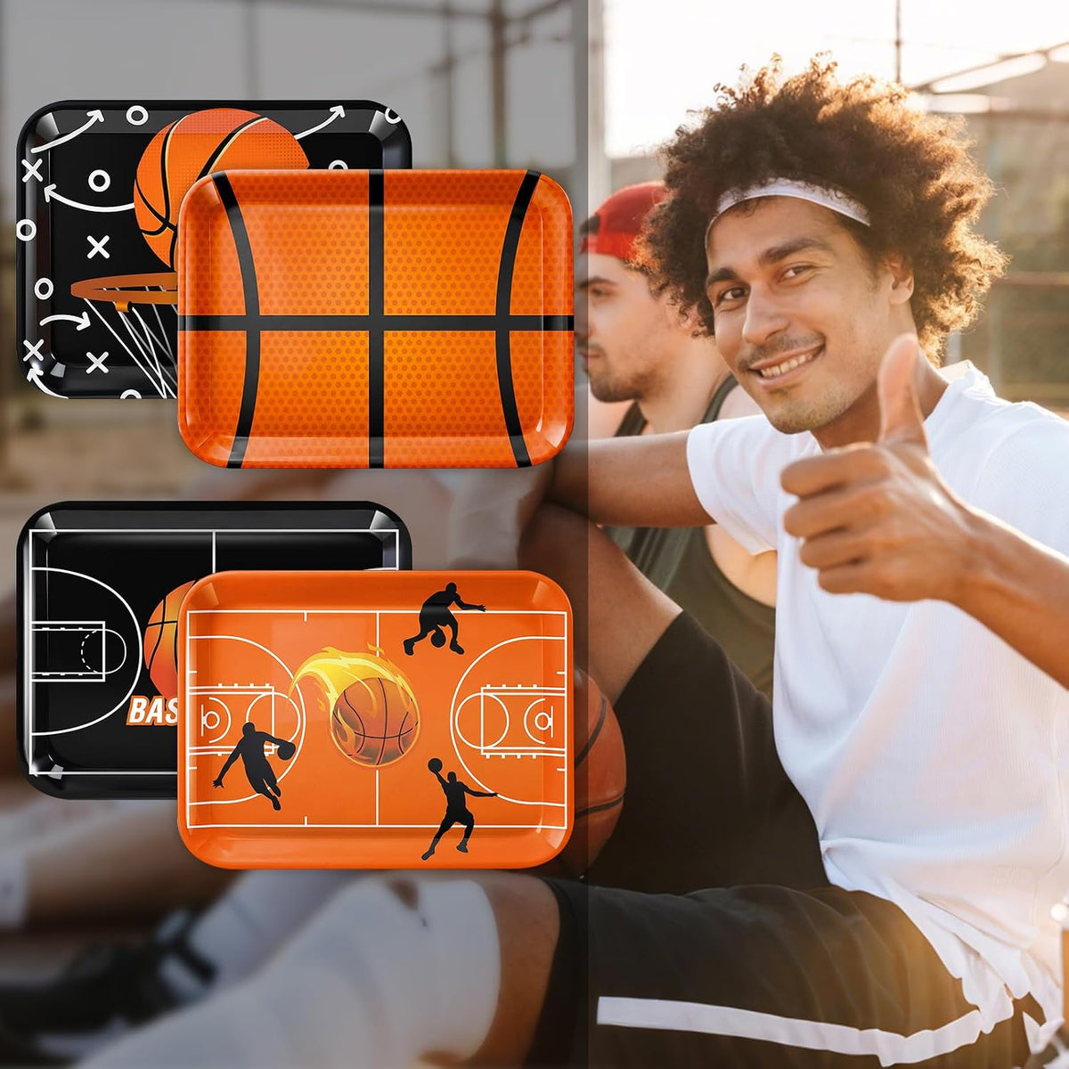 4 Pieces Basketball Serving Trays Melamine Platters