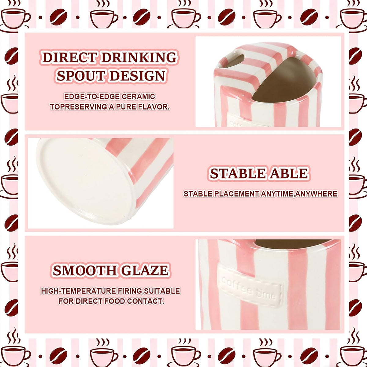 1 Pack Ceramic Coffee Mug with Sip Hole, Simple, Pink