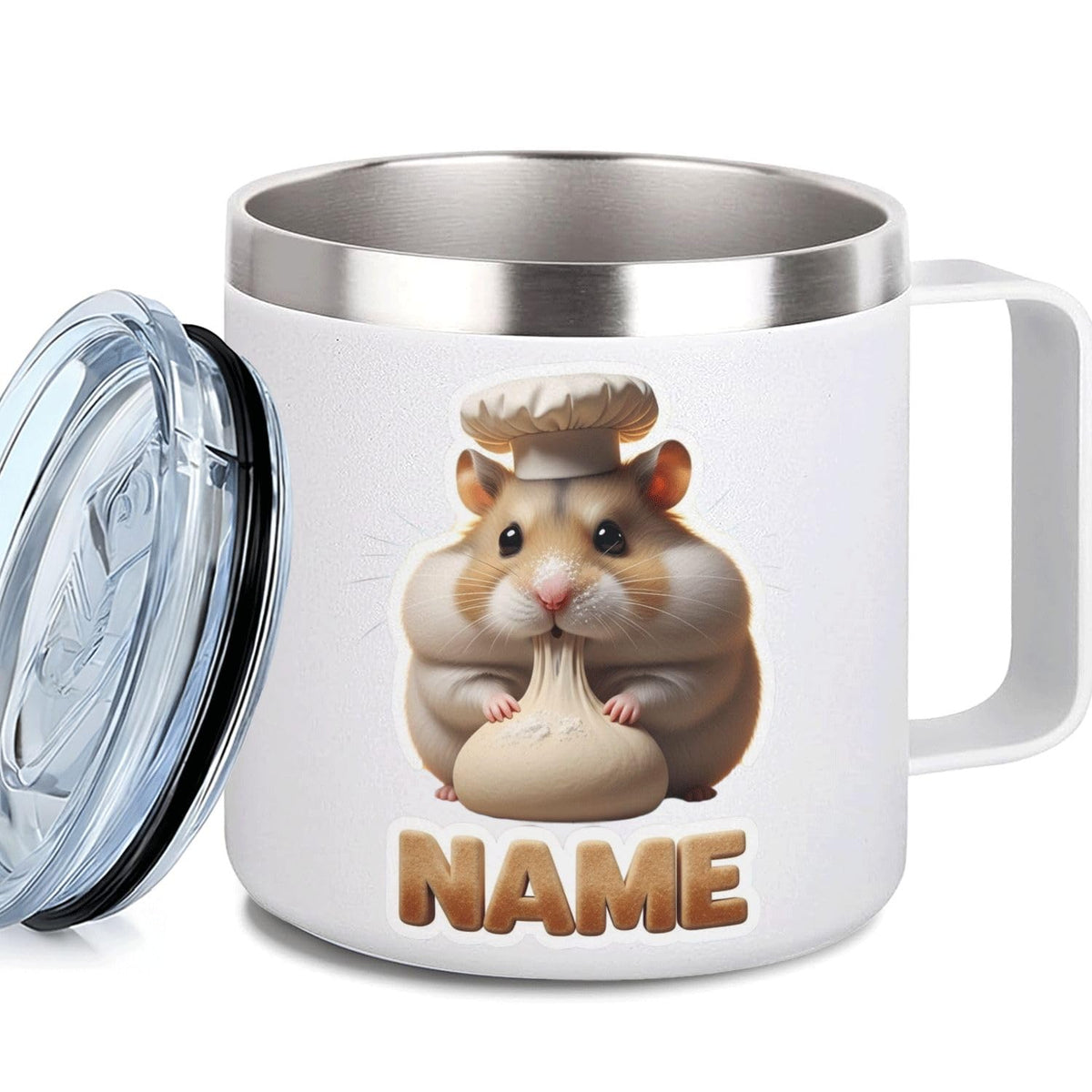 Leo Personalized Kids Mug with Lid, 10 oz Stainless Steel Insulated Camp Cup, Cartoon Lion Tropical Tiki Theme