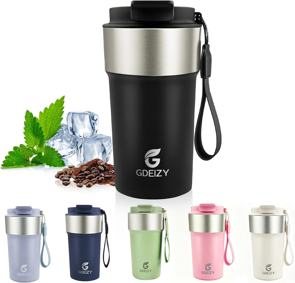 Insulated Travel Coffee Mug, 17oz Stainless Steel Leakproof Flip Straw Cup