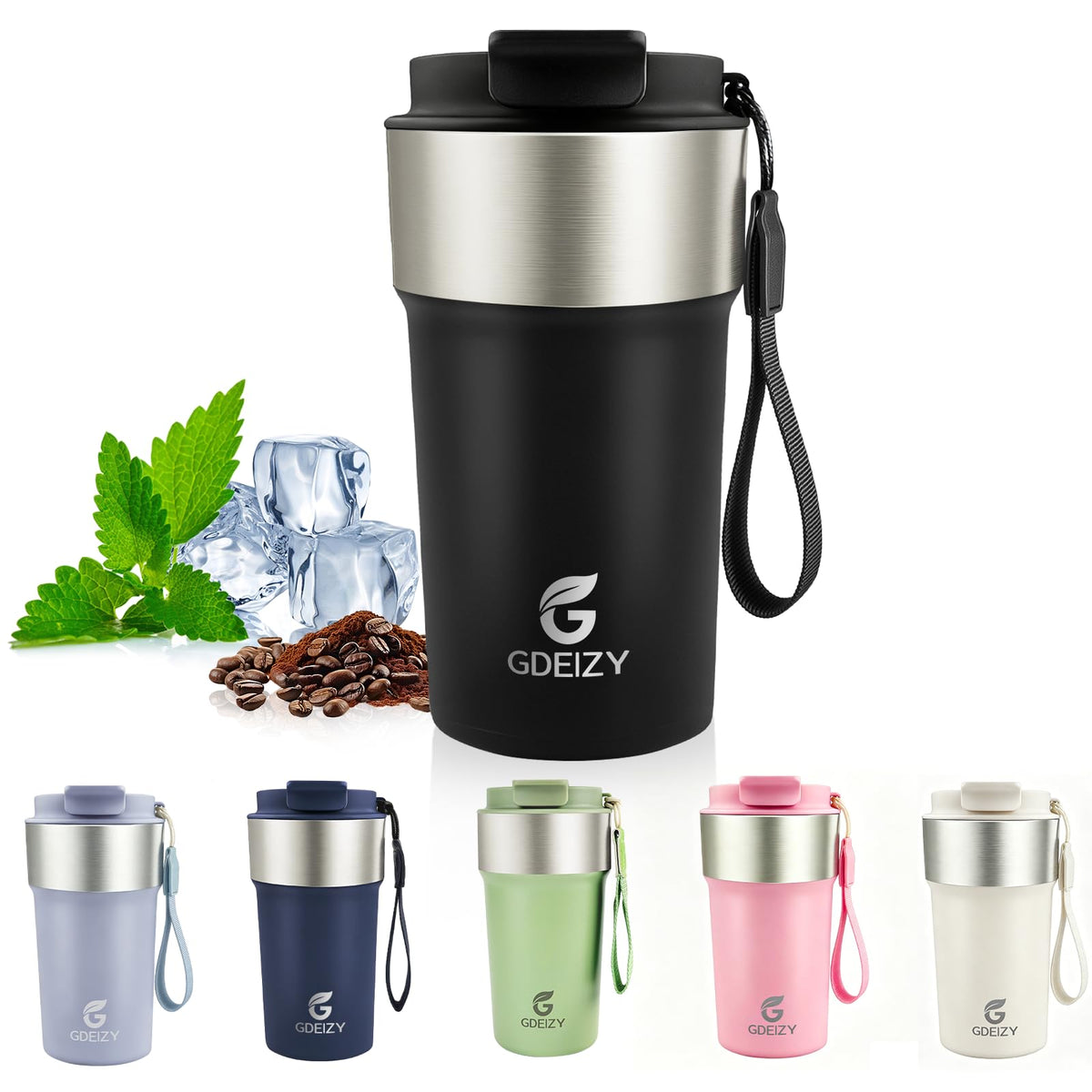 Insulated Travel Coffee Mug, 17oz Stainless Steel Leakproof Flip Straw Cup