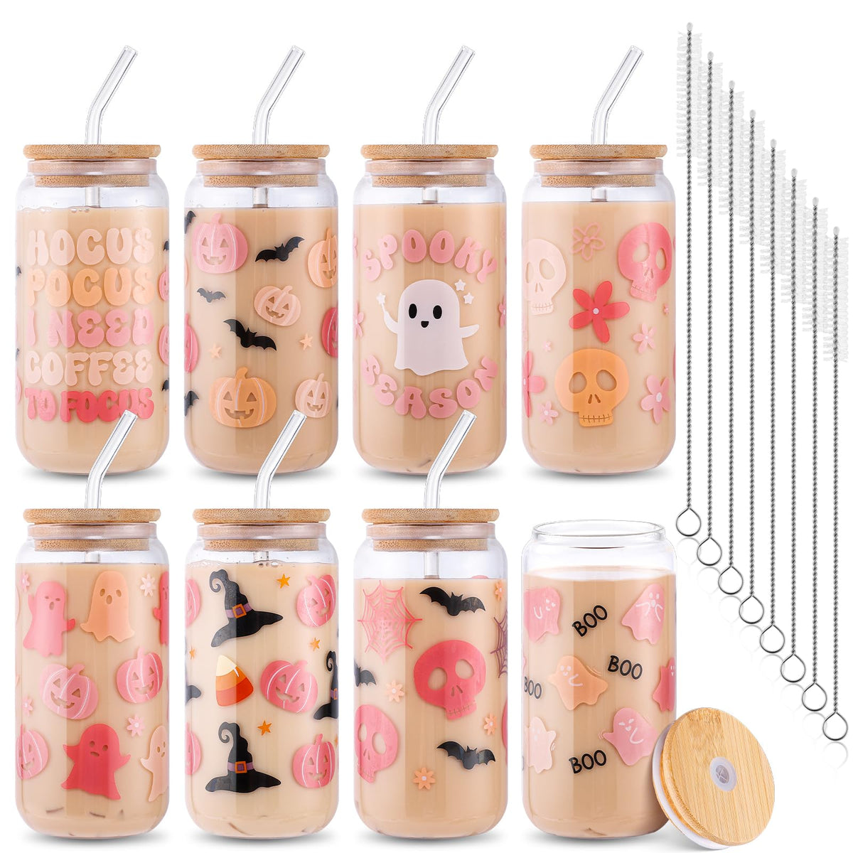 2 Pcs Cute Pink Bow Glass Cups with Lid and Straws Preppy Stuff For Girls