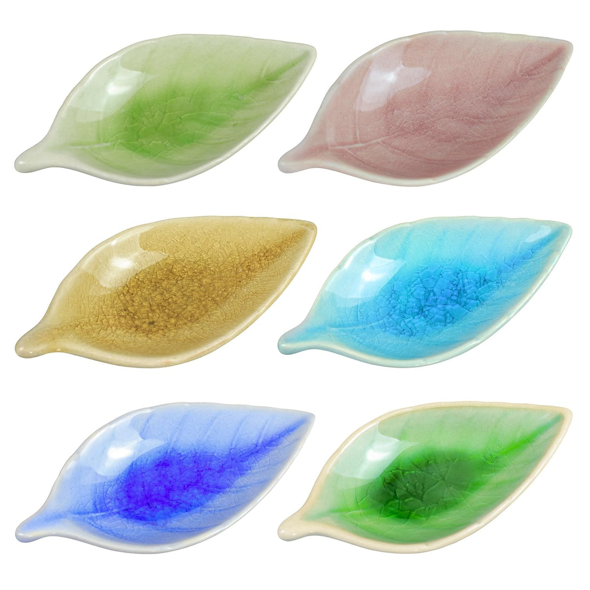 Colias Wing Colorful Leaf Shape Design Multipurpose Porcelain Side Dish Bowl Seasoning Dishes Soy Dipping Sauce Dishes(Set of 6)-Small