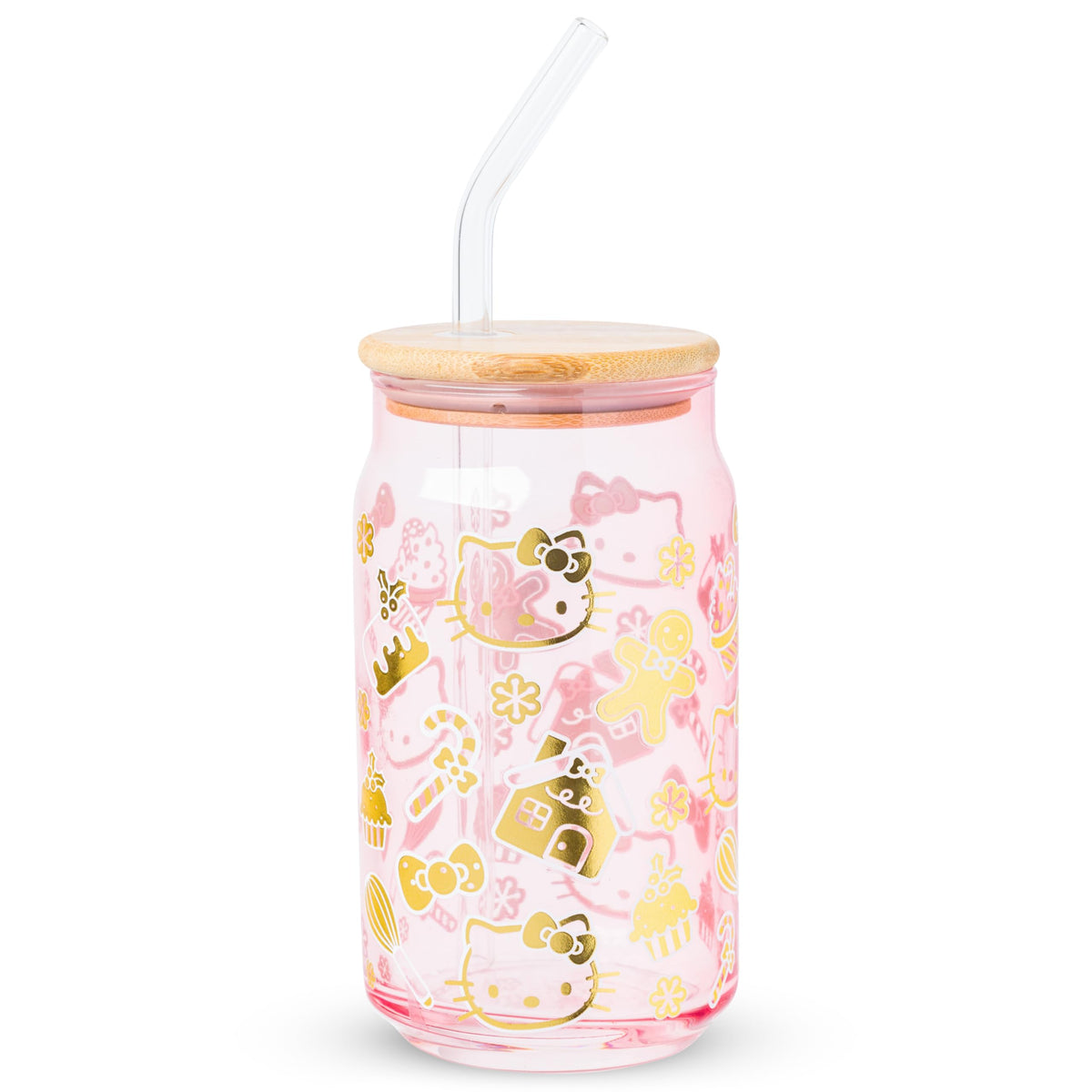 Silver Buffalo Sanrio Hello Kitty Waving Design Print, Glass Tumbler, 16oz