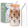 Cute Glass Cups with Lids and Straws, Daisy Flower Cup for Iced Coffee