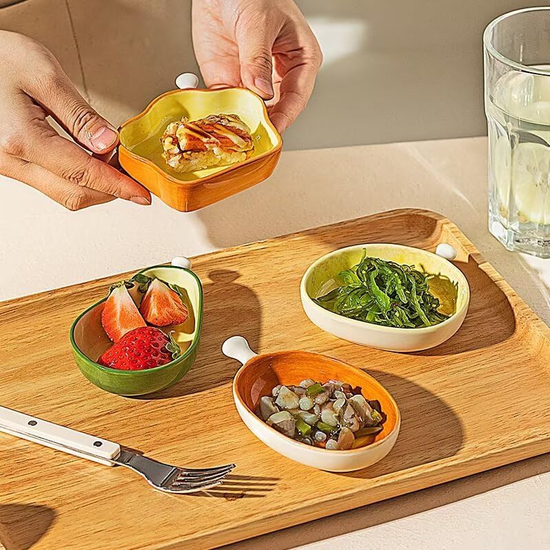 Ceramic Toast-Shaped Mini Dip Plate - Cute Appetizer Dish for Sushi, Dips, Condiments & Party Snacks - Oven & Dishwasher Safe (3.7" L x 3.5" W)