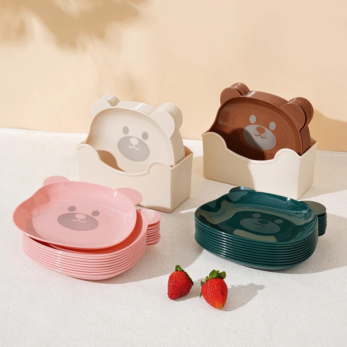 COMIART Cute Bear PP Material Small Dish for Dipping Sauces and Bones - 5 Colors Set