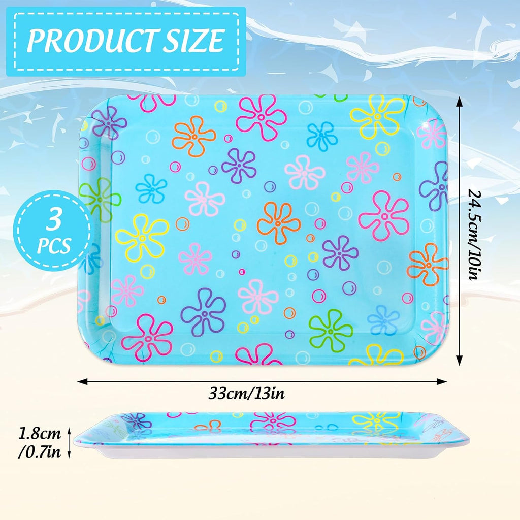 JarThenaAMCS 3Pcs Cartoon Sponge Serving Trays Under the Sea Flower Bubble Reusable Serving Dishes Melamine Platter Party Decoration for Ocean Birthday Party Sharing Snacks Fruit Dessert, 13 x 10 Inch