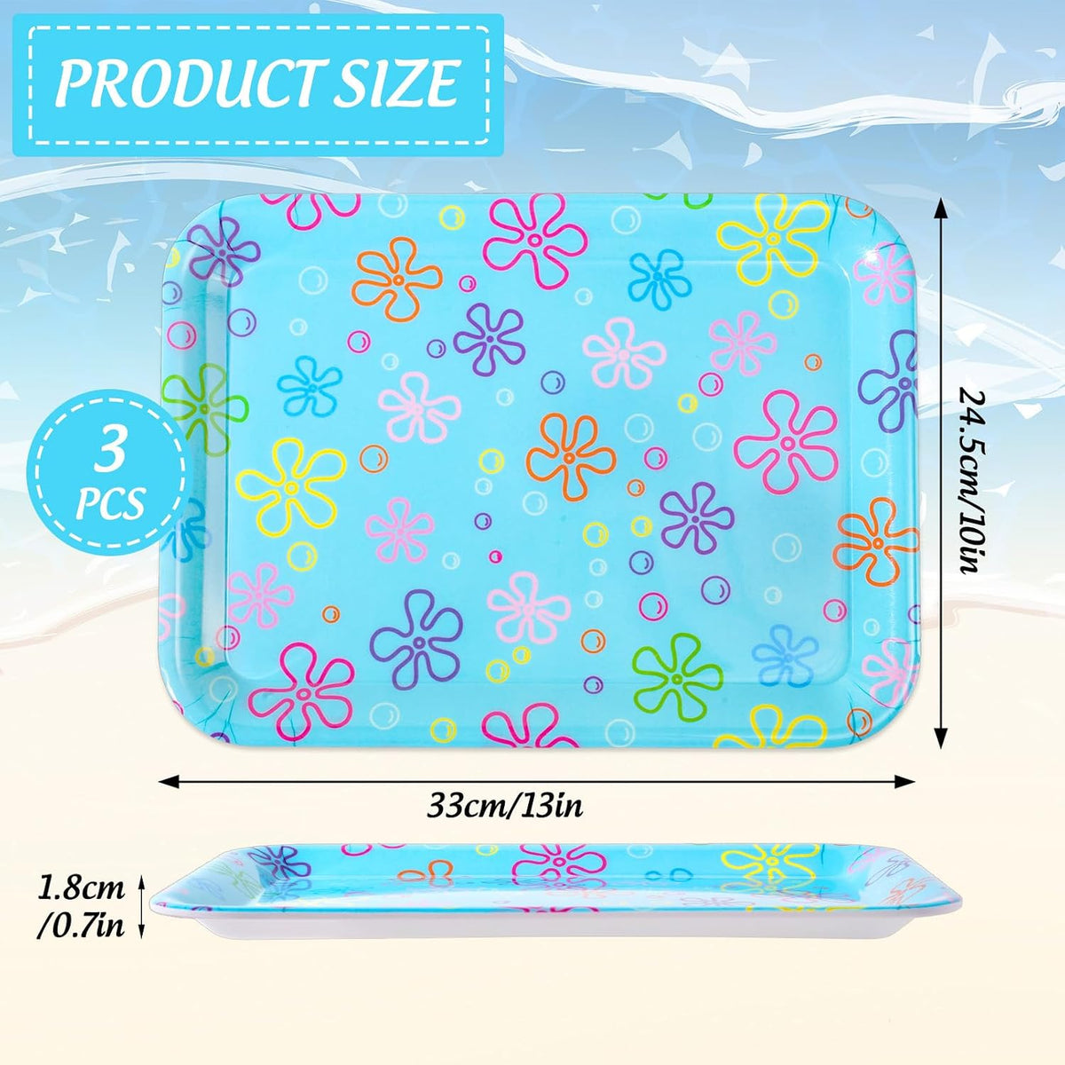 JarThenaAMCS 3Pcs Cartoon Sponge Serving Trays Under the Sea Flower Bubble Reusable Serving Dishes Melamine Platter Party Decoration for Ocean Birthday Party Sharing Snacks Fruit Dessert, 13 x 10 Inch
