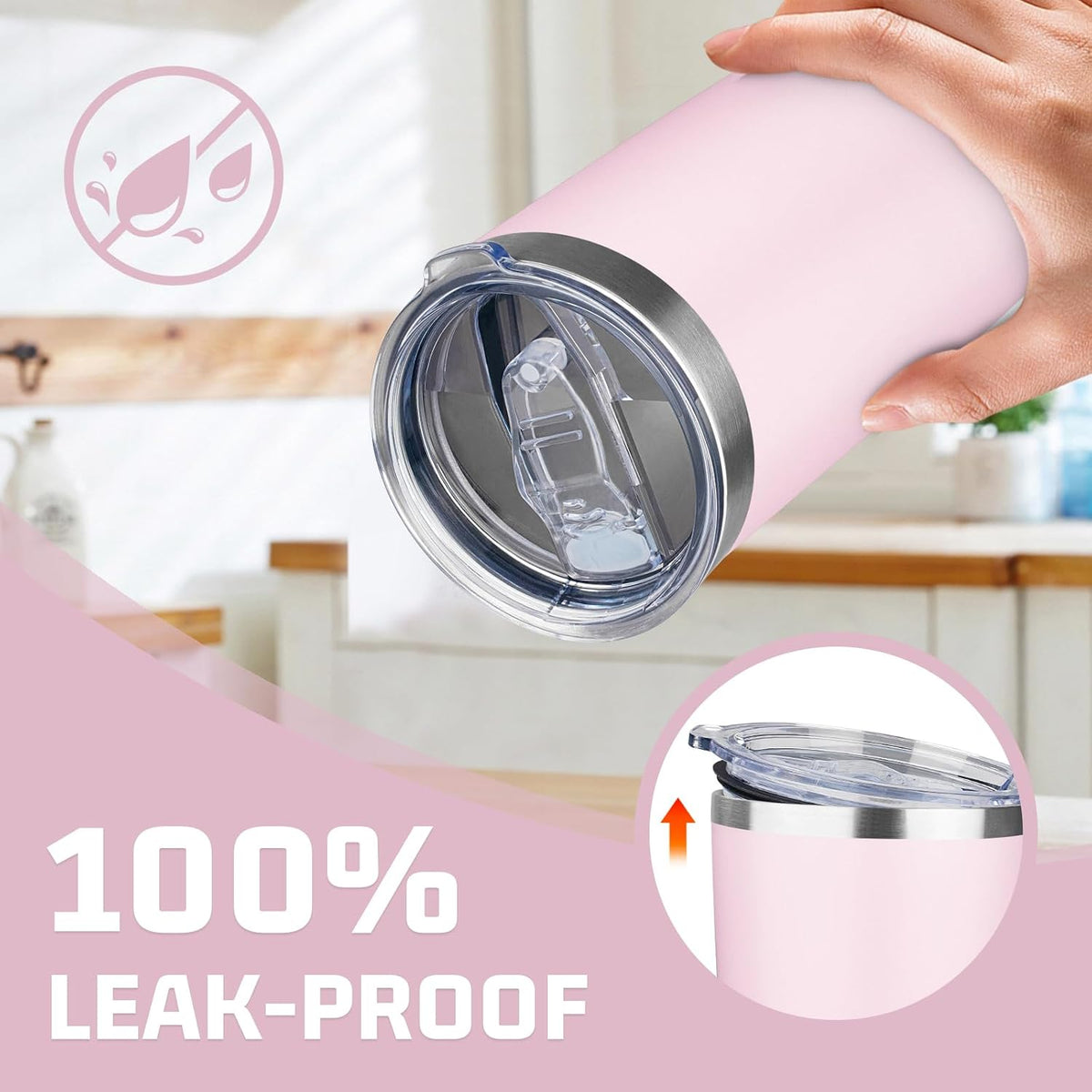 20oz Tumbler with Lid Double Wall Vacuum Insulated Travel Coffee Mug Stainless Steel Thermal Cup Powder Coated Sturdy Coffee Tumbler Bulk for Hot and Cold Beverage (Pink,1)