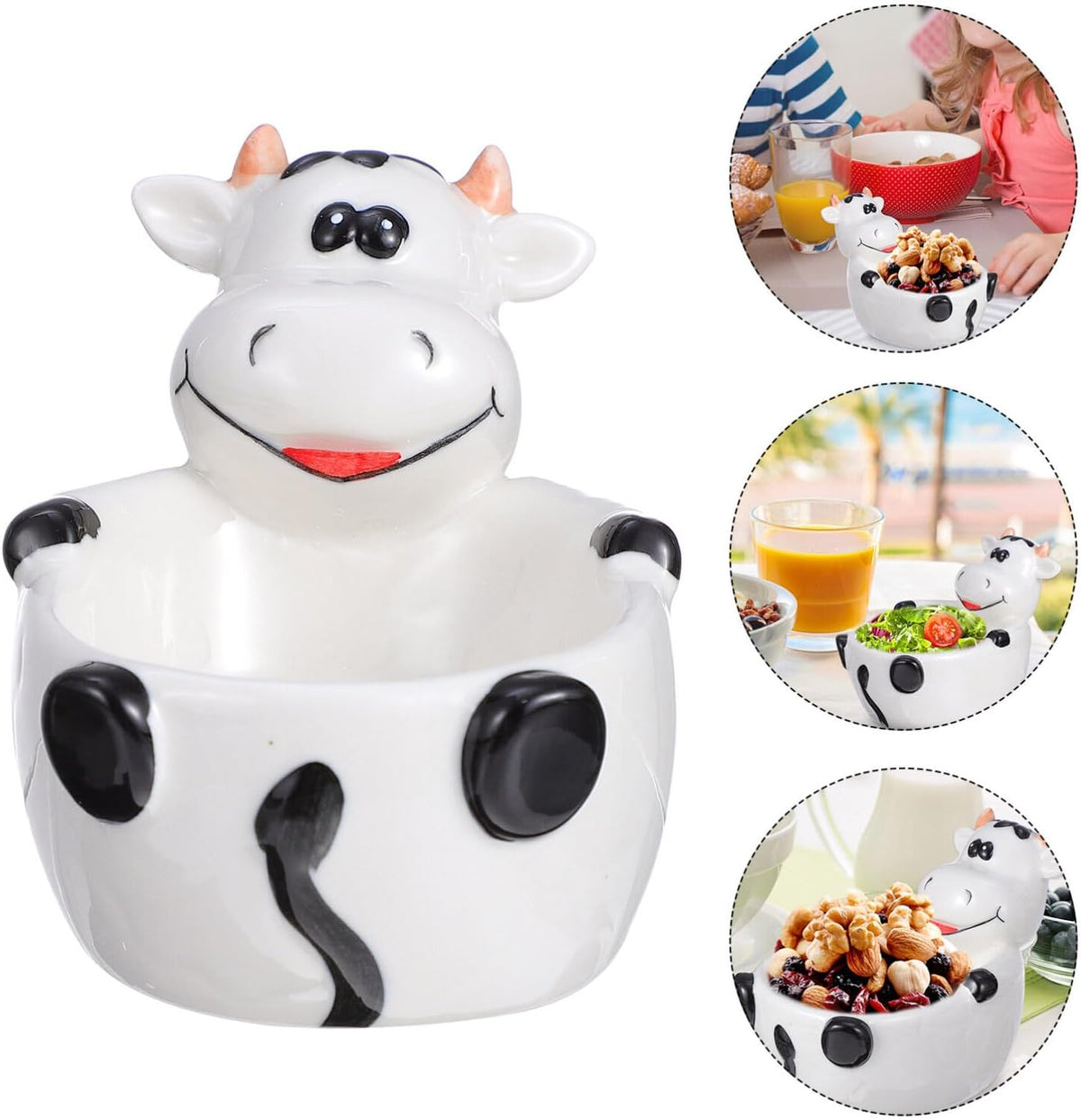 ABOOFAN Animal Shaped Ceramic Bowl Lightweight Cartoon Cow Design Food Container for Dessert Breakfast Snacks Fruit Salad Pasta Soup 5.51X3.54X4.25 Inch